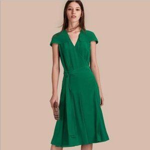 $995 Burberry CAPE DETAIL SILK WRAP Dress, Size 2 / 4